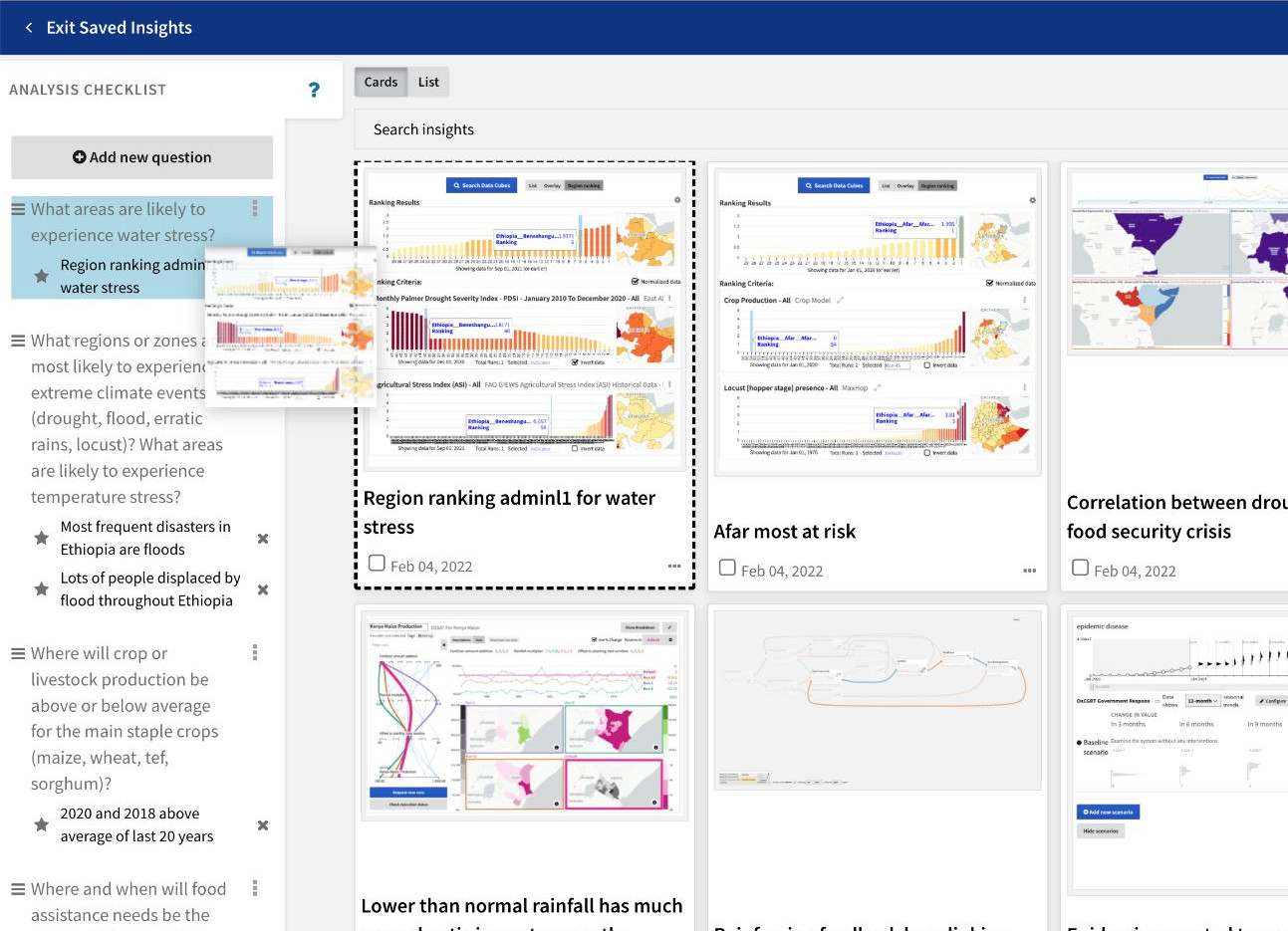 Search for saved insights to quickly restore saved use cases or checkpoints in an analysis.